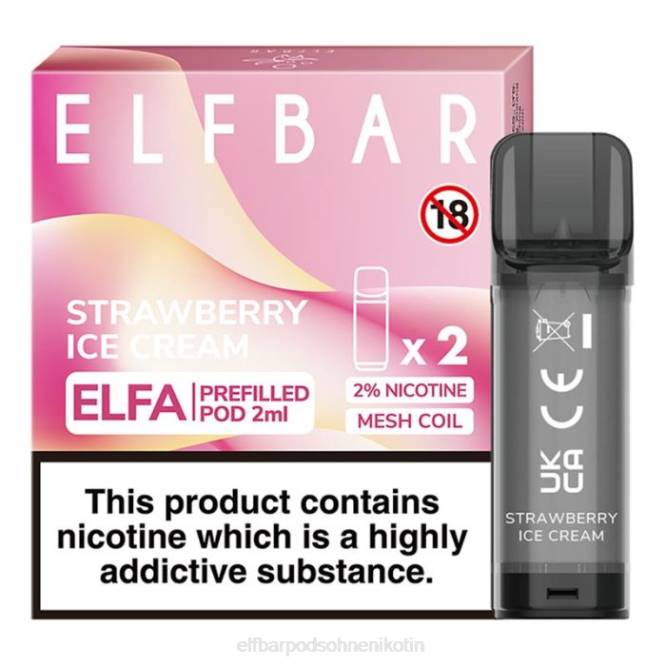 Elfa vorgefüllte Kapsel – 2 ml – 20 mg (2 Packungen) 6B6P354 ELFBAR - ELF BAR pods ohne nikotin Deutschland Erdbeereis