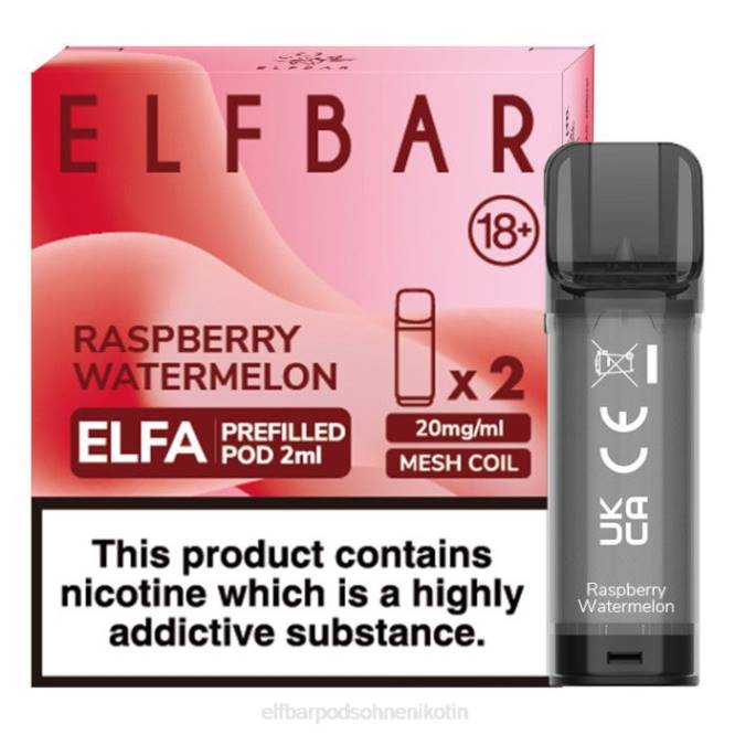 Elfa vorgefüllte Kapsel – 2 ml – 20 mg (2 Packungen) 6B6P361 ELFBAR - ELF BAR pods ohne nikotin Himbeer-Wassermelone