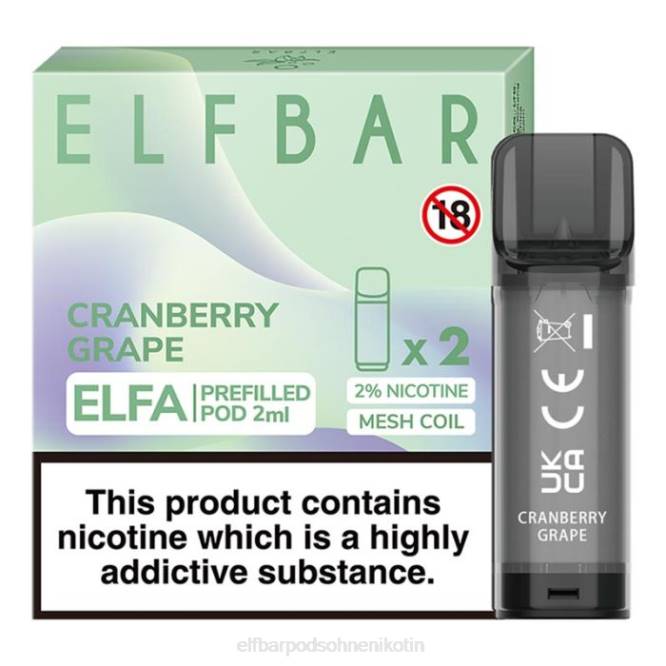 Elfa vorgefüllte Kapsel – 2 ml – 20 mg (2 Packungen) 6B6P366 ELFBAR - ELFBAR pods ohne nikotin Cranberry-Traube
